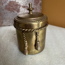 Vintage Solid Brass Lidded Jar Canister with Decorative Tassel Rope Detailing picture
