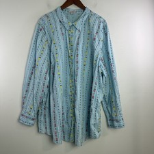 Woman Within  Plus Size 3X 30/32 Blue Floral button down Cotton long sleeve picture