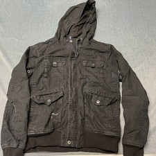 DIVIDED H&M Men's Jacket Size L Black Hooded Cargo Field Utility Military Cotton picture
