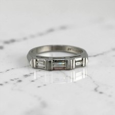 Vintage 900 Platinum Baguette Diamond Knife Edge Band Ring 0.16 CTW Size 5.5 picture