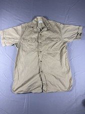 Vintage 50s Sears Army Twill Work Shirt Khaki Sanforized Short Sleeve Workwear picture