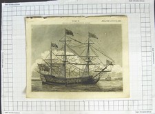 Original Old Antique Print First Rate Ship War With Riggings Lizars Edinburgh picture