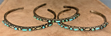 Set of 3 Vintage ZUNI  Dash-Dot Petit Point Turquoise Sterling Silver Bracelets picture
