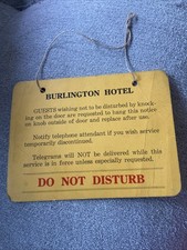 Vintage Do Not Disturb Hotel Door Paper Hanger Burlington Hotel Hold Telegrams picture