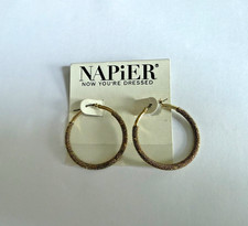 Napier Gold Tone Wrapped Hoop Earrings New on Original Card Pierced 1.5 in picture