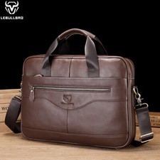 Vintage Genuine Leather Computer Briefcase Men Daily Office Laptop Messenger Bag picture