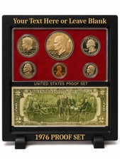 1976 Proof Set PLUS Crisp Uncirculated 2 Dollar Bill in PERSONALIZED GIFT Case picture