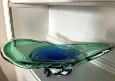 Vintage Murano Styled Hand Blown Art Glass, With Blue Green Wavy Design picture