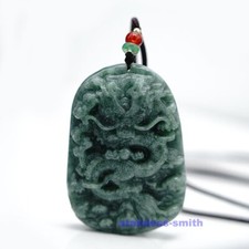 Genuine Natural Real Mens Fine Dragon Green Jadeite Jade Stone Pendant Necklace picture