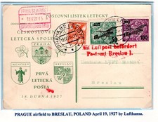 CZECHOSLOVAKIA 1927 FIRST FLIGHT AIR MAI COVER FRANKED SCOTT C7-C8 picture
