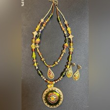Vintage Artisan Beaded Necklace and Earring Set picture