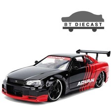 JADA AUTOWORKS 2002 NISSAN SKYLINE GT-R R34 ADVAN 1/24 DIECAST BLACK RED 38346 picture