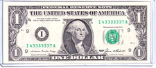 1985 $1 FRN Uncirculated Near Solid 6 Digits in a Row #I43333337A picture