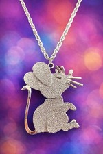 Vintage Figural Articulated Silver Tone Mouse Pendant Necklace - Excellent picture