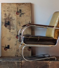 1930s Kem Weber Art Deco Springer Chair Original Oilcloth Cushions Chrome Patina picture