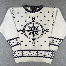 VINTAGE Eddie Bauer Nautical Sweater Compass Anchor Knit Coastal Small Mens READ picture