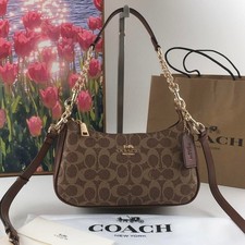 COACH CV933 Teri 2Way Shoulder Bag Signature Canvas Brown Crossbody New picture