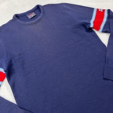 VTG Demetre Pullover Ski Sweater Men XL Blue Crew Neck Wool Striped Thermal Logo picture