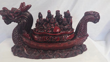 Vintage Chinese Eight Immortals Dragon Boat Red Resin Buddha Statue picture
