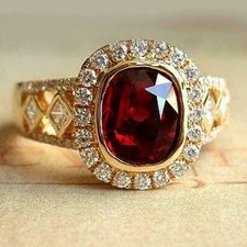 4.25Ct Round Cut Natural Ruby & Diamond Engagement Ring Solid 14K White Gold picture