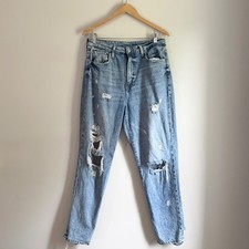 H&M &Denim Light Wash Distressed Ultra High Waist Mom Jeans Size 12 picture