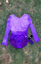 GK Elite Custom 4943 Competitoin Leotard AL Purple Crystal Scrunchie - NWT picture
