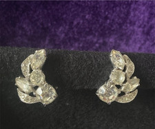 Vintage EISENBERG ICE Clear Rhinestone Clip-on Leaf Earrings picture