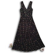 Realisation Par The Inez Black Strawberry Silk Floral Midi Dress V-Neck Size L picture