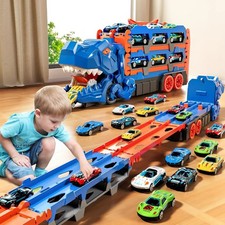 T-Rex Transporter Dinosaur Truck Toys. Car Toys Set for Kids -blue picture
