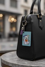 Trick or Treat Ghost Dog Keychain - Double-Sided Spooky Dog Bag Charm with Purpl picture