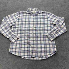 Faherty Brand Mens Large Blue White Red Plaid Flannel Button Down Shirt Cotton picture