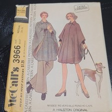 Vintage 1970s McCalls 3966 Halston Original Reversible Poncho Cape Pattern Uncut picture