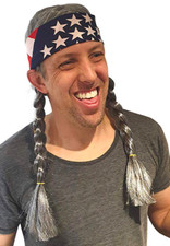 Willie Nelson Wig with USA Bandana Grey Official Country Party Costume picture