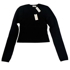 Aritzia Babaton Sculpt Knit Empire Top Womens Small Black Long Sleeve Ribbed New picture