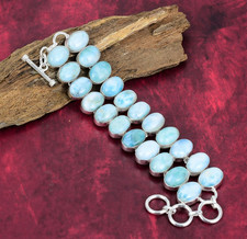 Natural Larimar Gemstone 925 Sterling Silver Handmade Jewelry Bracelet Love Gift picture