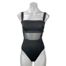 Superdown Camille Black Mesh Sleeveless Square Neck Strappy Back Bodysuit Size S picture