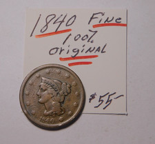 BEAUTIFUL 1840 100% ORIGINAL CHOCOLATE BROWN FINE LARGE CENT ONLY $36.00  ✨✨ picture