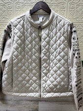 Zenergy by Chico's Embellished Quilted Bomber Jacket in White Size 2 equal XL picture