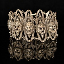 Vintage 800 Silver Peruzzi Style Grotesque Mask Faces Bracelet 7.25