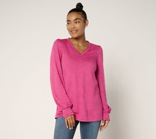 Belle by Kim Gravel Women's Top Sz XL Slub Knit Pinstripe V Neck Pink A695696 picture