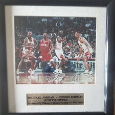 Autographed Jordan Pippen Rodman. Framed Picture with COA Chicago Bulls picture