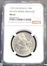 1949 CZECHOSLOVAKIA SILVER 100 KORUN JIHLAVA MINING PRIVILEGES NGC MS 63 picture