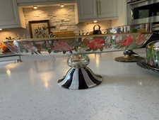 VINTAGE MACKENZIE CHILDS CIRCUS ROSES FLOWERS CAKE FOOTED PLATTER STAND picture