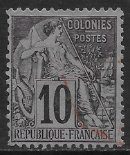 FRENCH COLONIES SCOTT 50 USED FINE - 1881 10c BLACK/LAVENDER COMMERCE ISSUE picture
