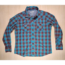 Wrangler Retro Premium Western Shirt Mens XXL Blue Plaid Pearl Snap MVR477M picture