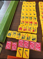 Vintage 1960s Cardinal Mah Jong Tile Game Set with 4 Racks picture