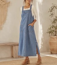 Vintage Studio Denim Jumper Dress S 90s Y2K Boho Pinafore Midi Maxi Pockets picture