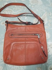 Tignanello Crossbody Bag Genuine Leather Purse Shoulder Orange Zips Organizer  picture
