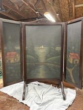 Vintage brother FERGUSON Hand Painted Leather & Wood Fireplace Screen  picture