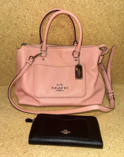 Coach Women’s Pink Pebbled Satchel Top Handle Detachable Strap + Wallet Set picture